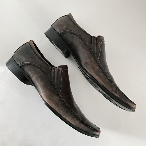 Urbanmale Leather Distressed Square-toe Loafers Brown Men 11 main image 4